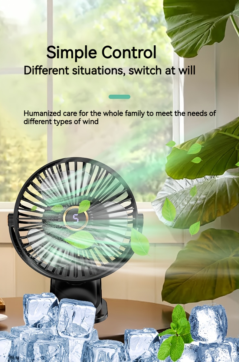 portable led display mini desk fan with clip on usb charging night light function quiet high speed motor large battery for office fishing camping travel details 2