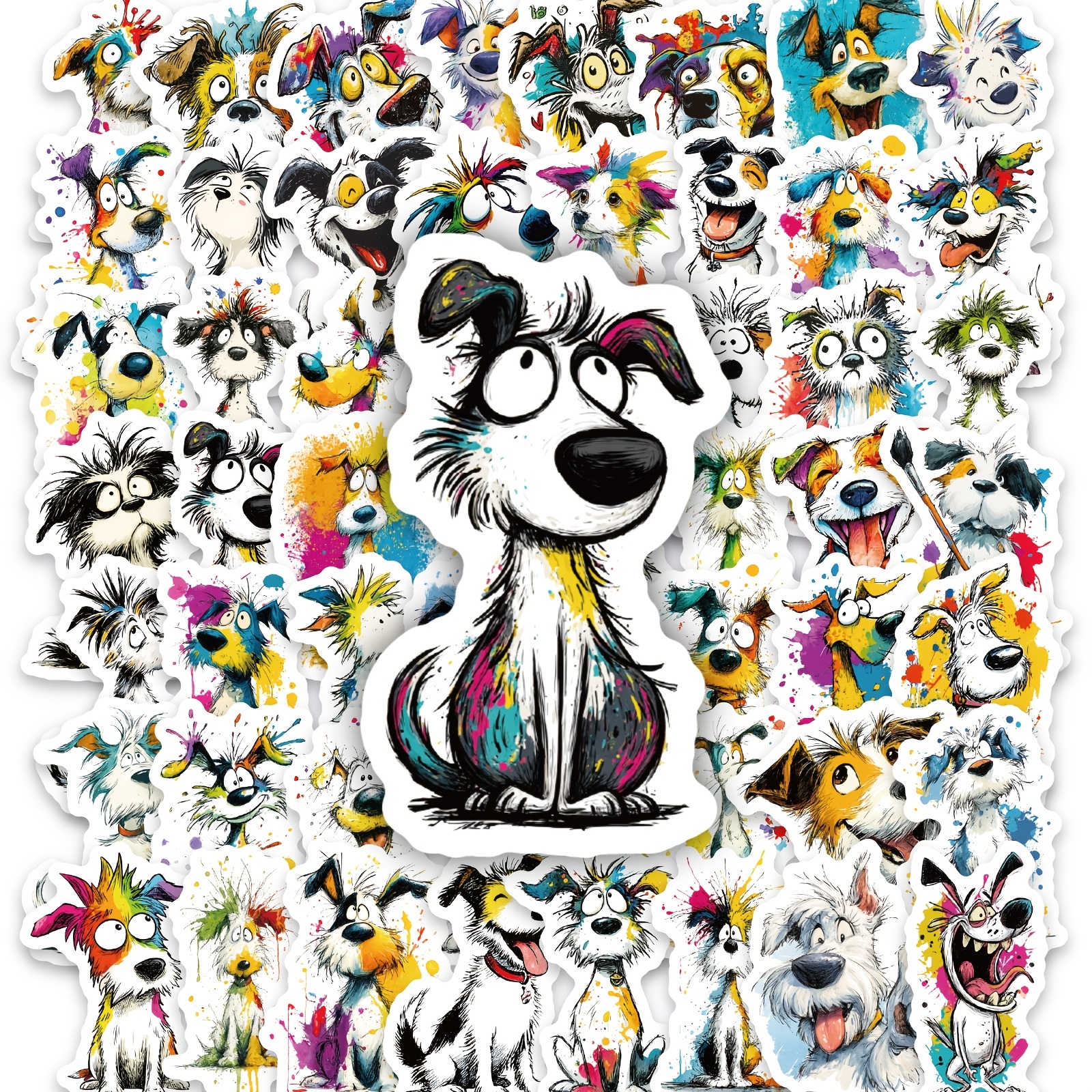 TEMU Pack de 56 autocollants artistiques esthétiques de chien graffiti, de chien graffiti, applicables sur étuis de téléphone, cahiers, ordinateurs