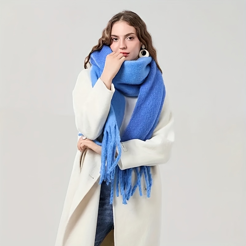 

Elegant Polyester Scarf - Hand Washable, Non-stretch, Tie-dyed Warm Shawl Wrap With Tassels, Suitable For Casual Weekend Wear - Women's Thickened Warm Scarf For Winter Outdoor Use