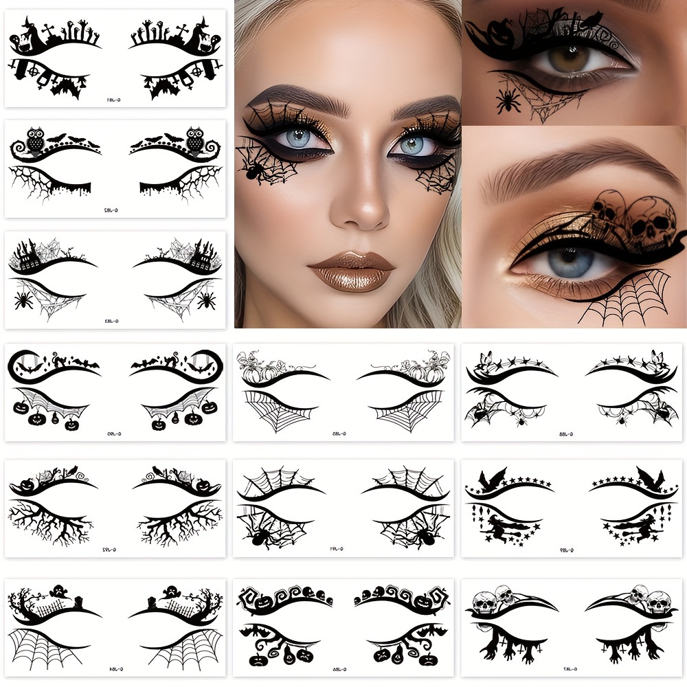 

12- Halloween Eye Tattoos, Removable , -, For Halloween -up, Oblong-shaped