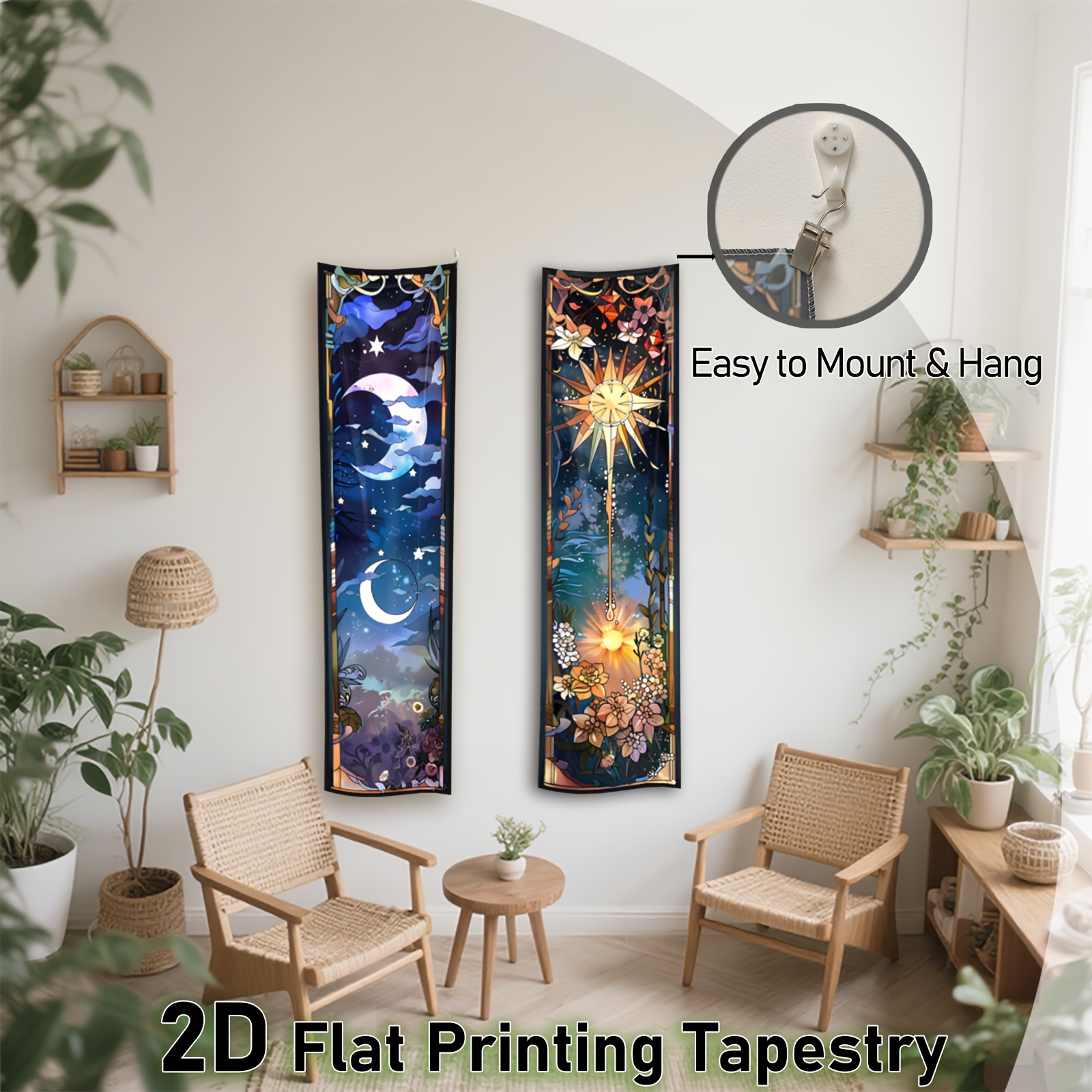 Sun And Moon Phases Vertical Banner Tapestry Wall Hanging Art_voghion.com