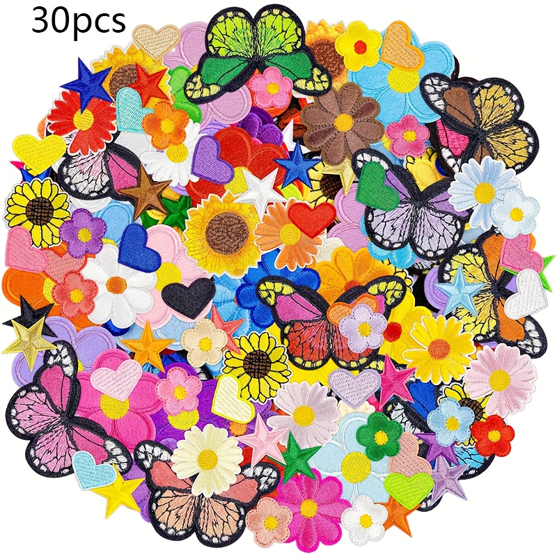 Image of 30pcs Iron On Patches Heart Iron On Embroidered Patches Applique For Clothes Hats Jeans Jackets Backpacks Decorative Embroidered Patch Jeans, Bags, Clothes