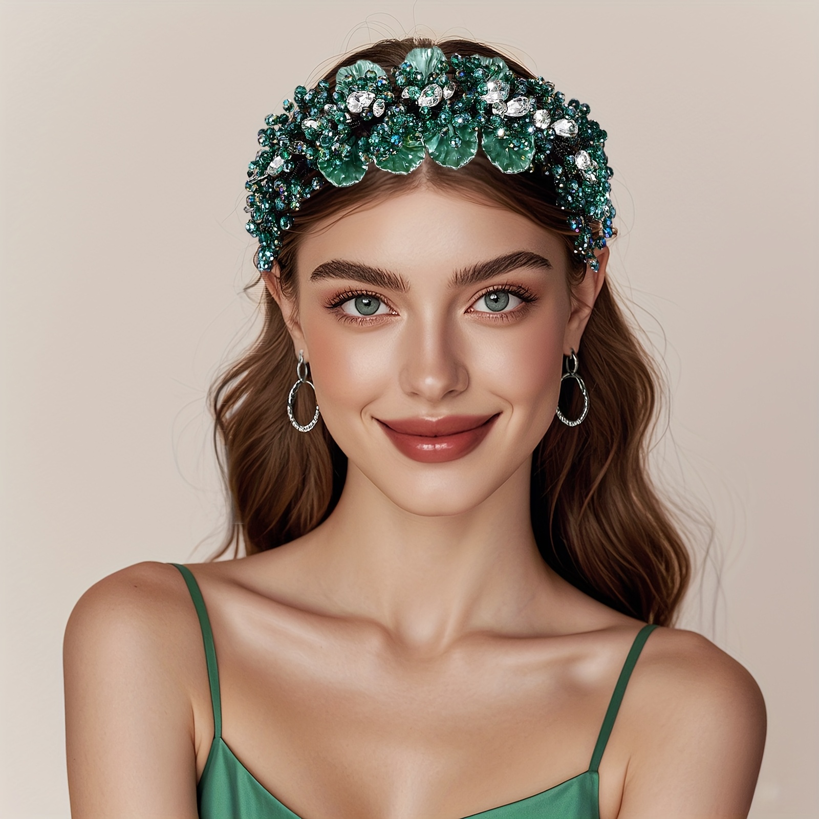 elegant vintage green floral headband handmade resin hair  display picture 1