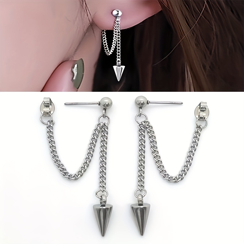 

A Set Of Women's Fashion Minimalist 304 Steel Pointed Pendant Necklace , Non-plated Anti-allergic Tassel Ear Studs, Suitable For Daily And Occasions Christmas Drop