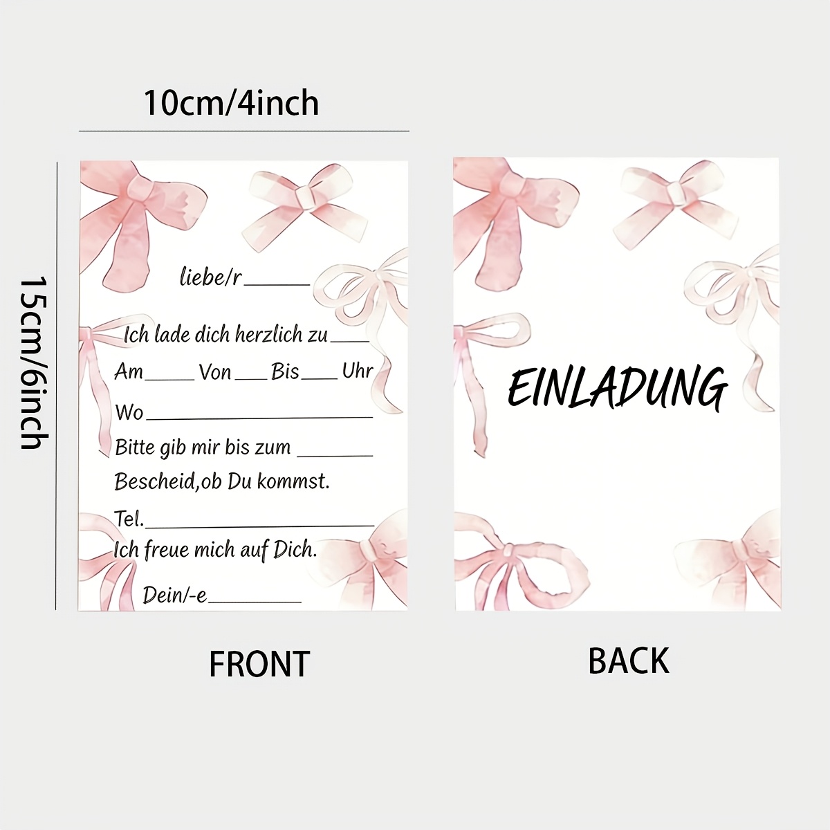 Image of [party Invitations]25 Watercolor Style German Invitation Cards/pack Pink Bow Invitation Bestie Gathering Invitation Card Birthday Party Handwritten Invitation Halloween Christmas Thanksgiving