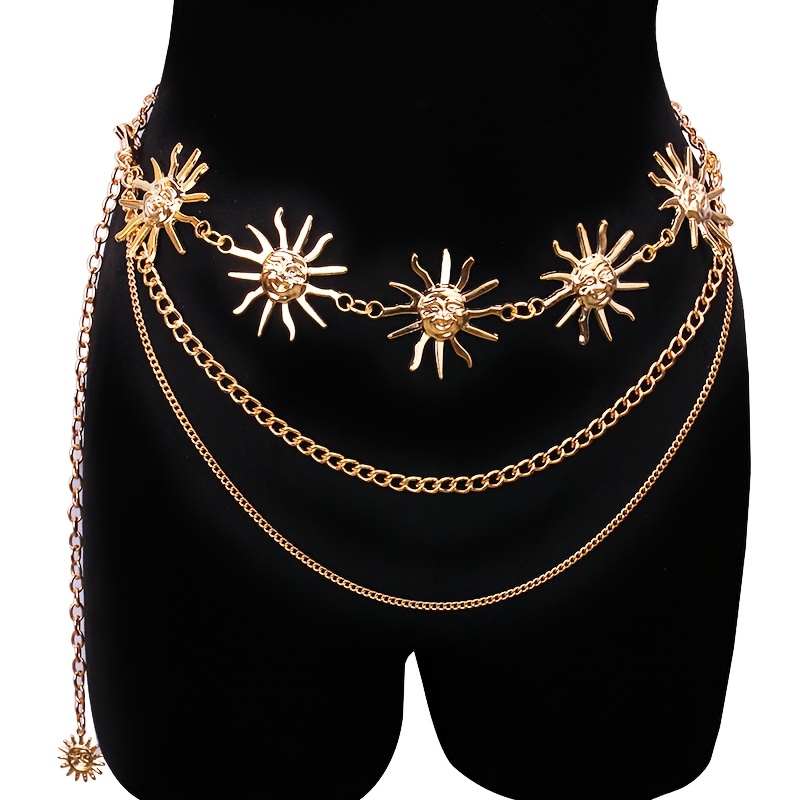 TEMU A Golden/silvery Belt Chain With A Face Sunflower Pendant, A Fashion Accessory For Pairing With Dresses