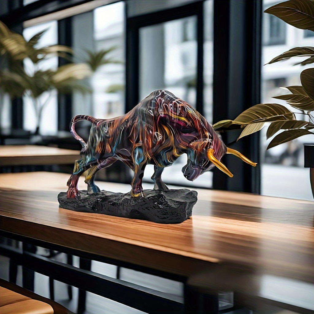Image of 1pc Bull Sculpture Statue - Symbol Of Wealth & Power, Statue Suitable For Decor, Iconic Bull Market Statue