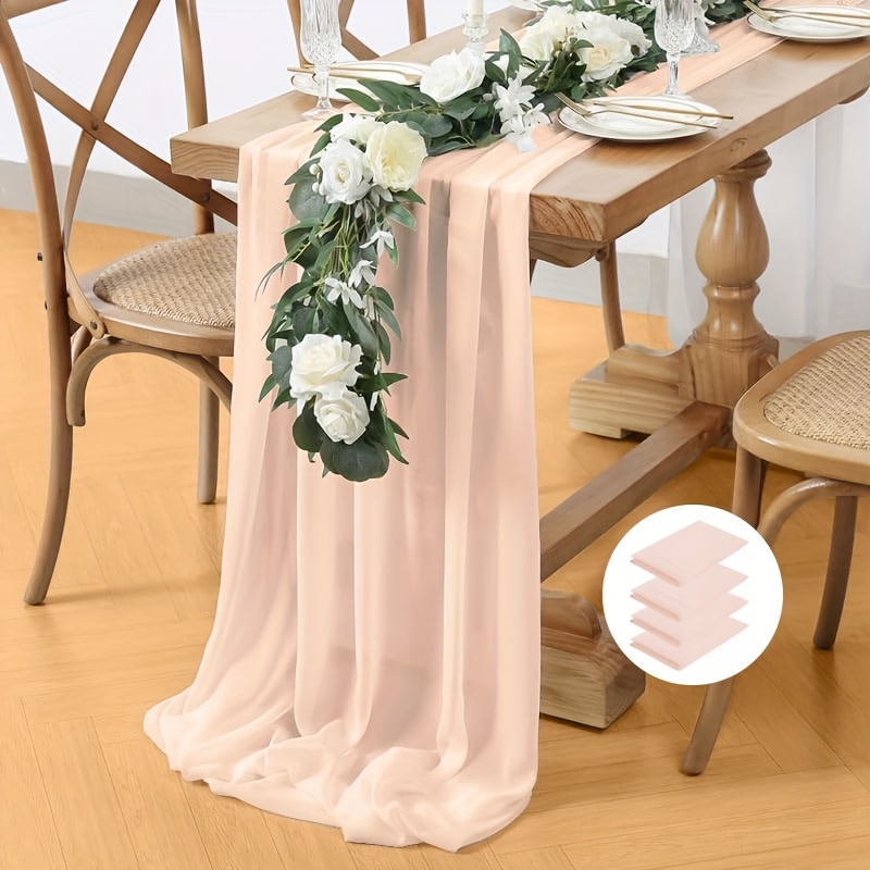 Image of 4pcs, 11.4x118 Inch Peach Table Runner, Romantic Wedding Tablecloth, Suitable For Birthday Parties, Bridal Showers, Valentine's Day, Bachelorette Parties, Holiday Party Table Decorations