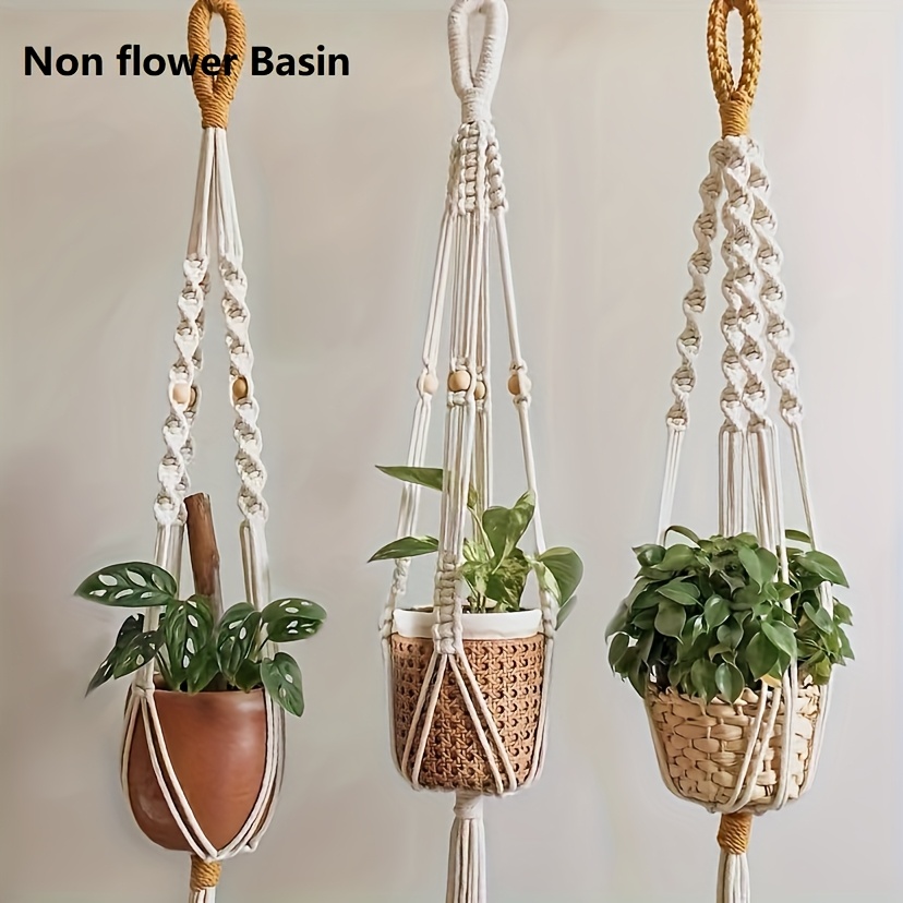 3pcs Gardening Decoration Hand-woven Lace Green Plant Storage Net Indoor Green Plant Hanging Decoration-3pcs Set-no Flowerpot Or Green Plant