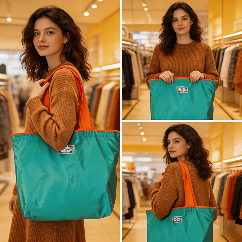 TEMU 1 pièce Sac pliable de grande capacité | Sac de courses réutilisable en nylon | Sac de rangement multicolore étanche avec bandoulière réglable |