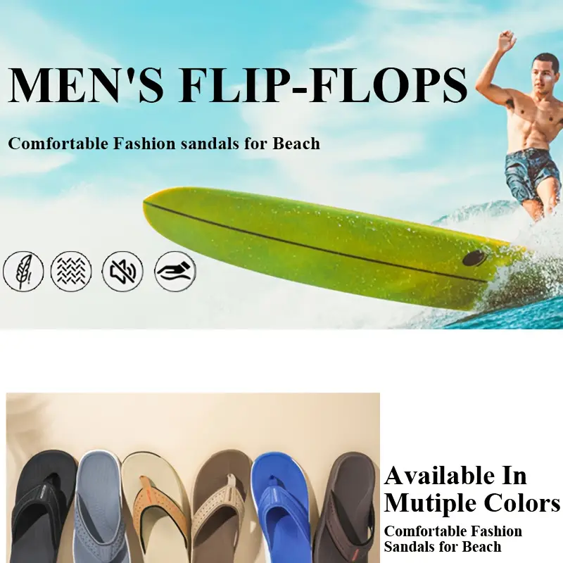 mens non slip sport flip flops slip on beach sandals with cushioned eva sole lightweight pu season indoor outdoor shoes for gym travel casual walking mens comfortable thong sandals travel footwear breathable lining active lifestylesuitable for men women Product details 0