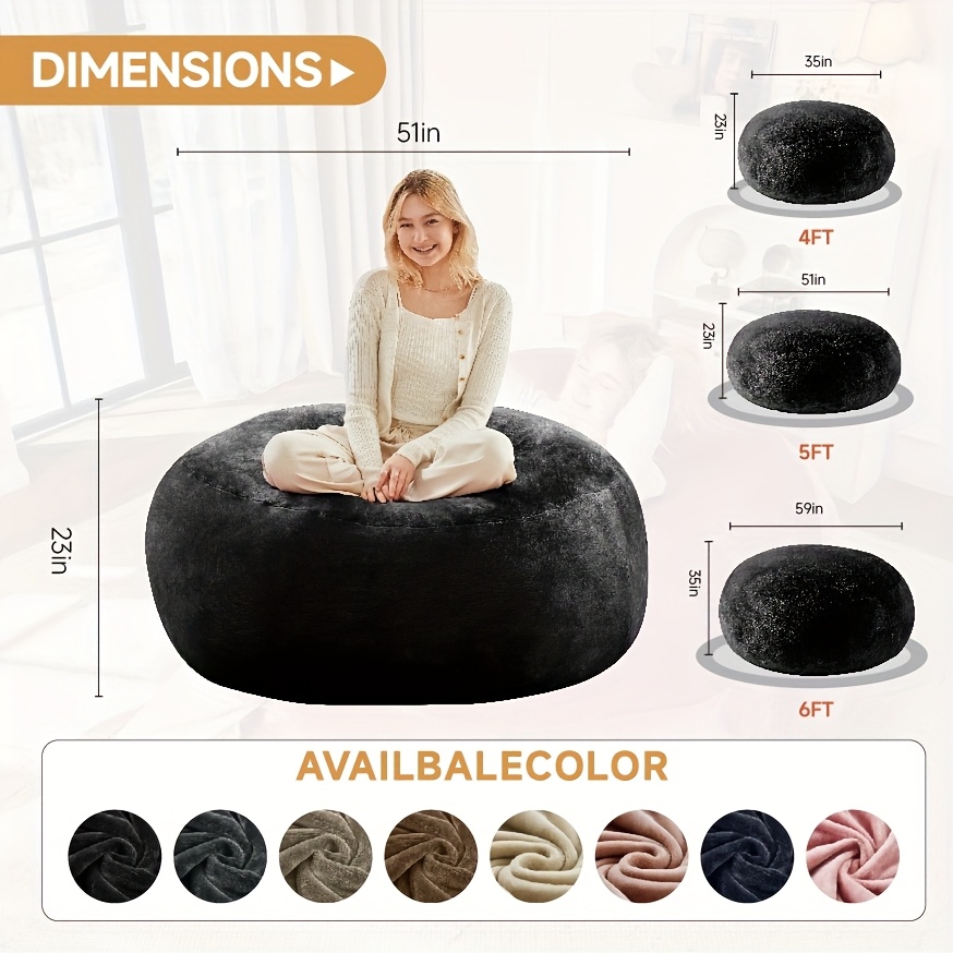 Large 4ft/5ft/6ft Bean Bag Chair Compatible for Adults - Oversized Sofa Bed Lounger with Memory Foam & Micro Velvet Cover, Soft Foam-Filled Furniture, Multi-Color Options (No Assembly) for Living Room, Bedroom - Ideal for Adults & - Image 6