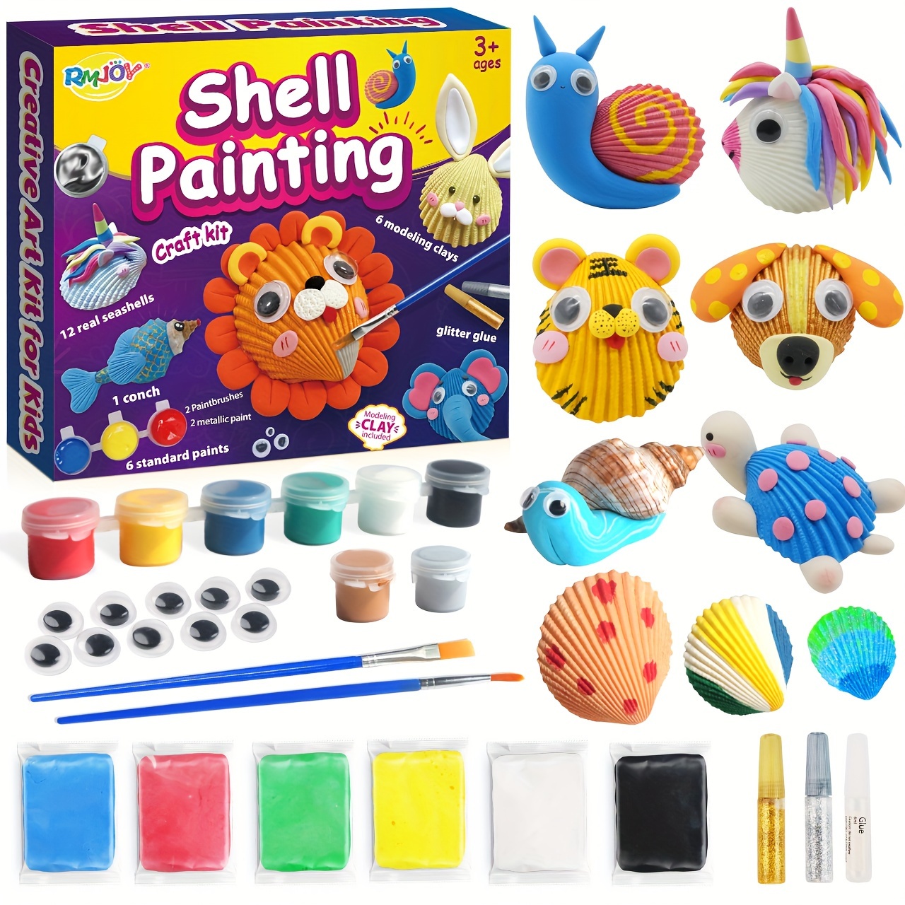 

Shell Painting Kit - Arts And Crafts Toys Gifts For Boys Girls - With 12 Shells 6 Paint 6 Clay For Educational And Diy Activities Party Supplies Halloween Christmas Gift