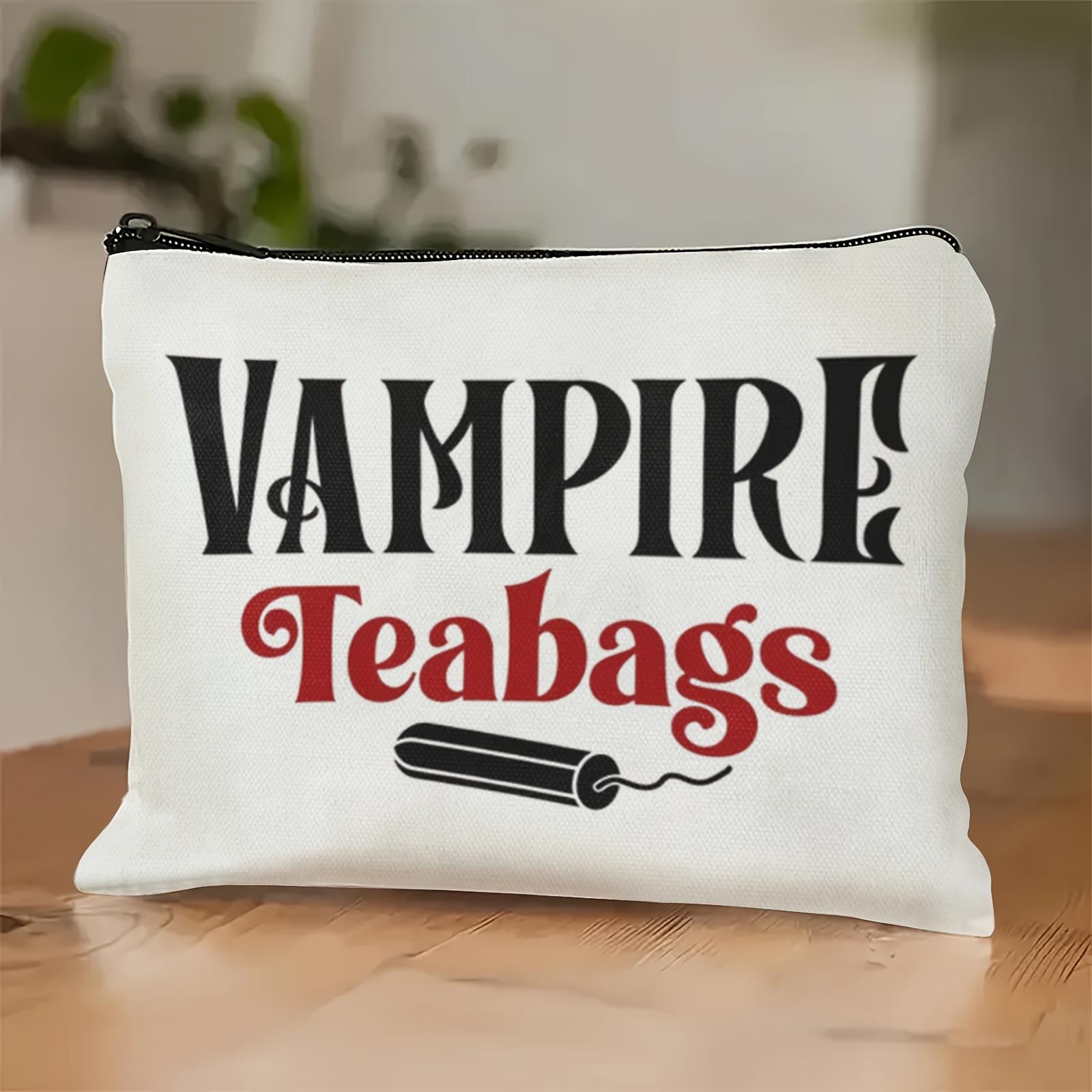 TEMU Vampire-Teebeutel Menstruationsbeutel – Lustiger Monatszyklus-Beutel für Frauen, Weißer Reißverschluss-Kosmetikbeutel mit kräftigem