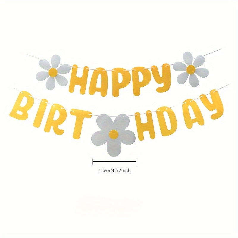 Image of Felt Birthday Decorations, Featuring A Happy Birthday Banner With Daisies - A Wall Decoration For Birthday Celebrations, Photo Props For Parties, And Festive Room Decor