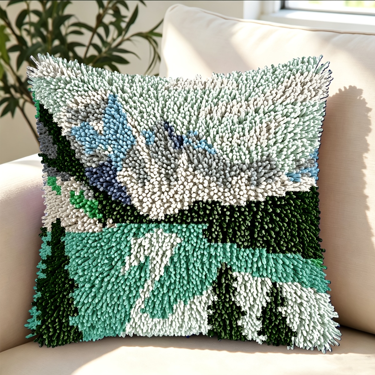 Latch Hook Kit Pillow Plant, Beautiful Scenery Printed Pattern, DIY Throw Pillow Cover