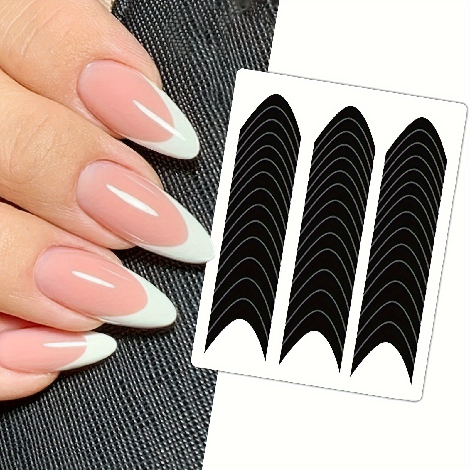 

36 Sheets 1512pcs French Tip Nail , Self-adhesive French Smile Manicure Strip Stickers For Edge Auxiliary Black Diy Decoration Stencil Tools(moon Shape Design)