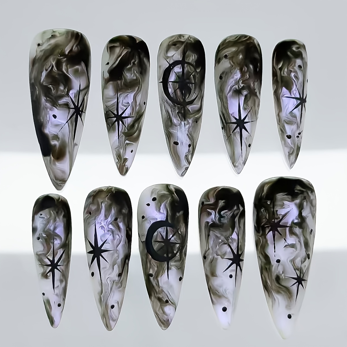 TEMU Y2k Spooky Halloween Matte Smoky Gradient Press On Nails Set 24pcs, Long Stiletto Transparent Marble Fake Nails With Matte Surface, Decorated