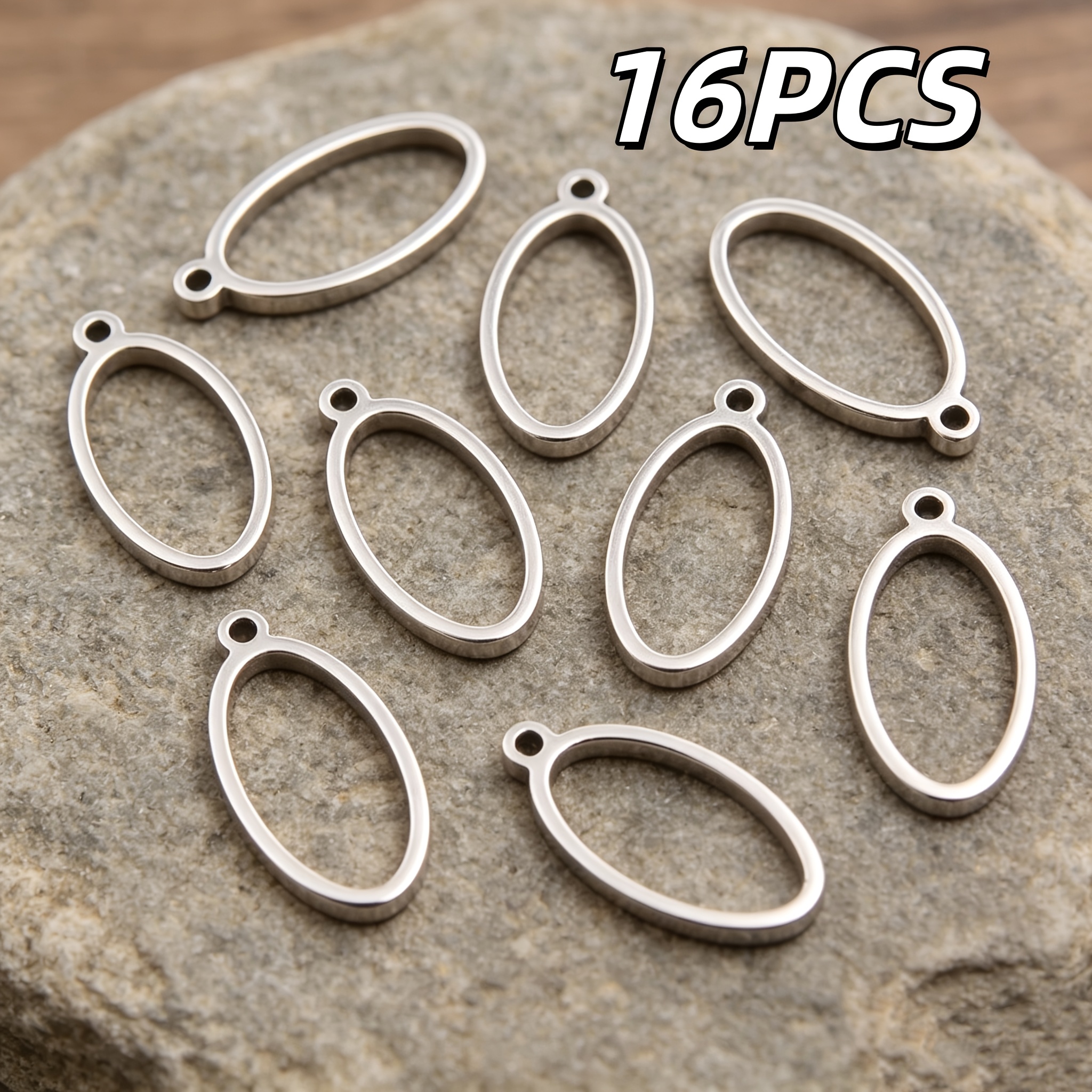TEMU Lot de 16 cadres ovales ajourés à trou unique en acier inoxydable, exclusivement pour les créateurs de bijoux à en résine époxy et enveloppés de