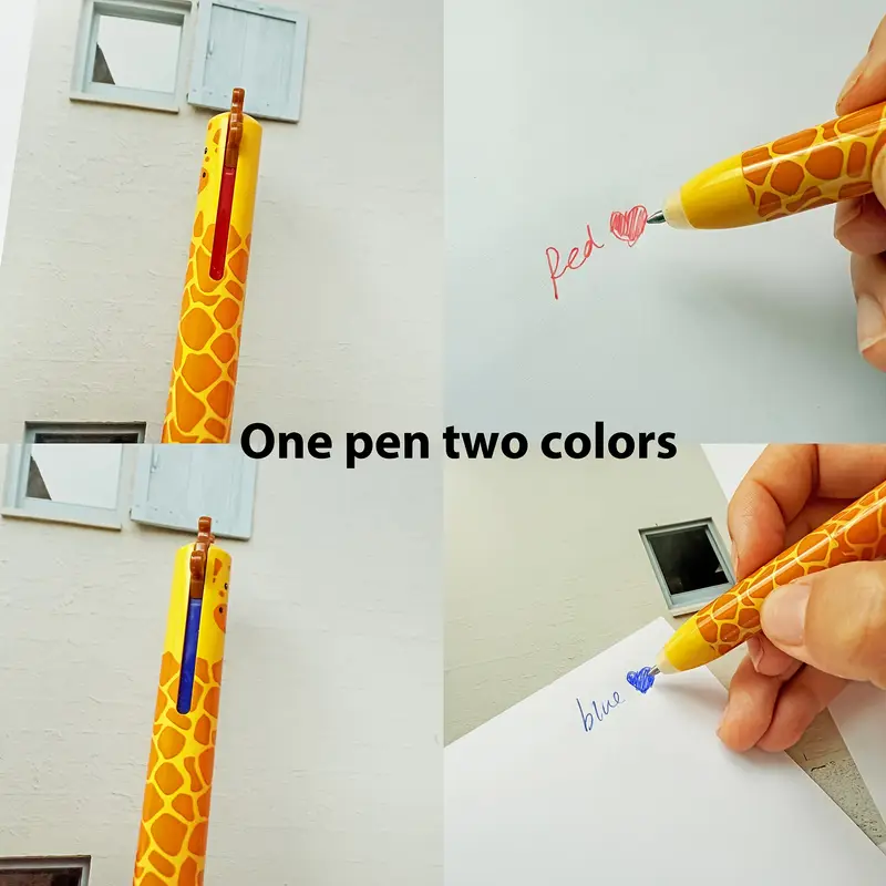 6pcs 12pcs cute zoo theme erasable gel pens two colors blue and red color ink pen with eraser clear double retractable clicks gel pen smooth writing for journaling supplies Product details 7