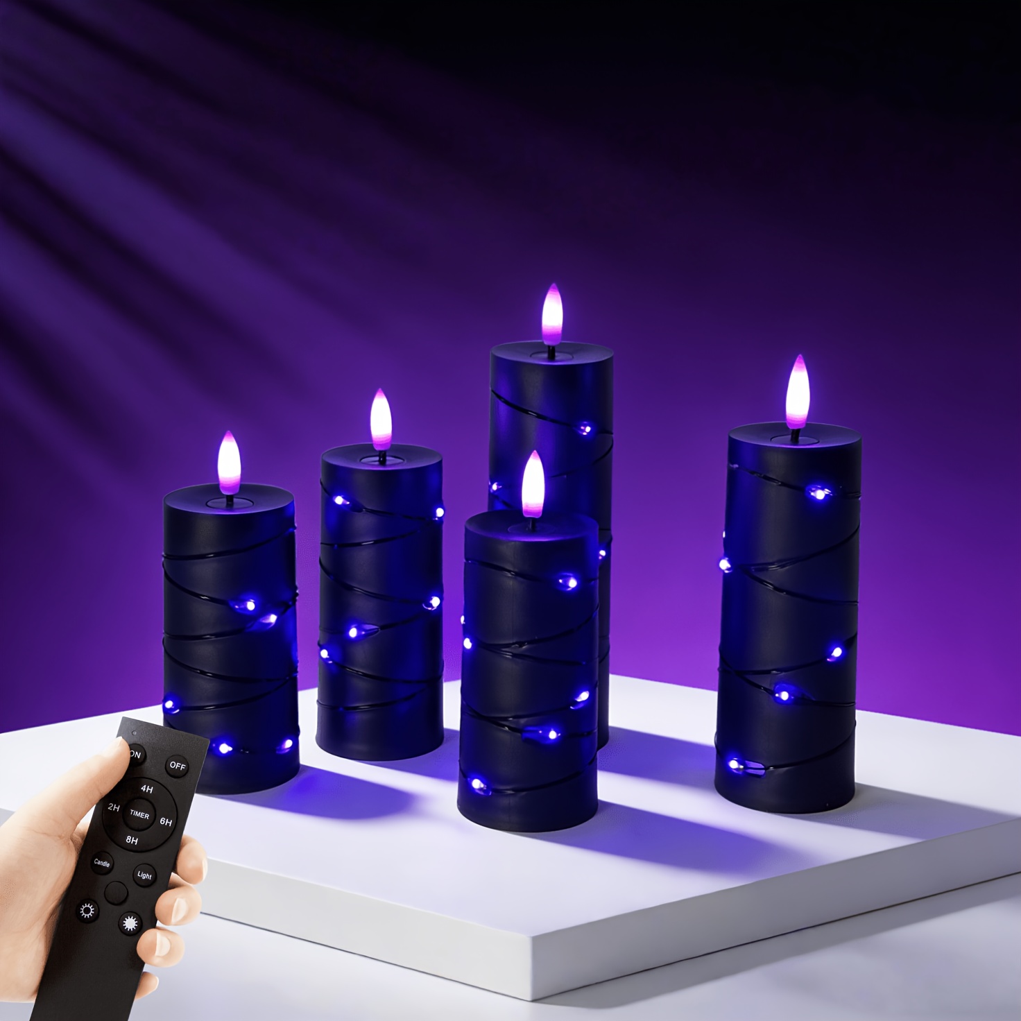 TEMU 5-pack Purple Light String Remote Flameless Candles, Flickering Candles With Remote (battery Not Included), Battery-powered Candles Christmas