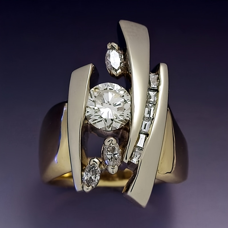 Unusual Fashion Inlay Zirconia Golden Ring