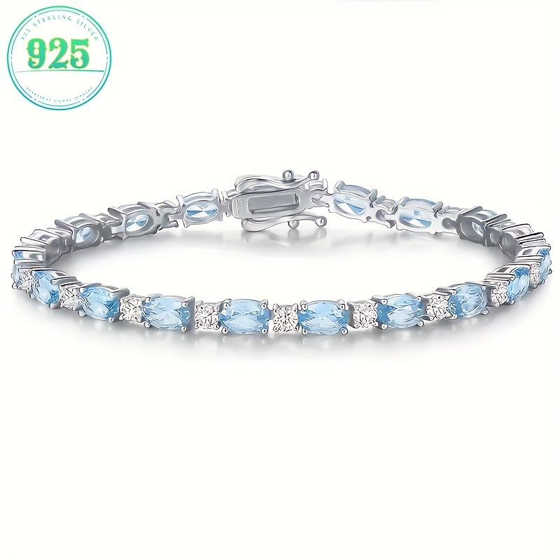 

925 Silver Senior Of And Fashion Elegant Aquamarine Crystal Bracelet, Prevent Allergies, Anniversary Birthday Gift, Gift Box