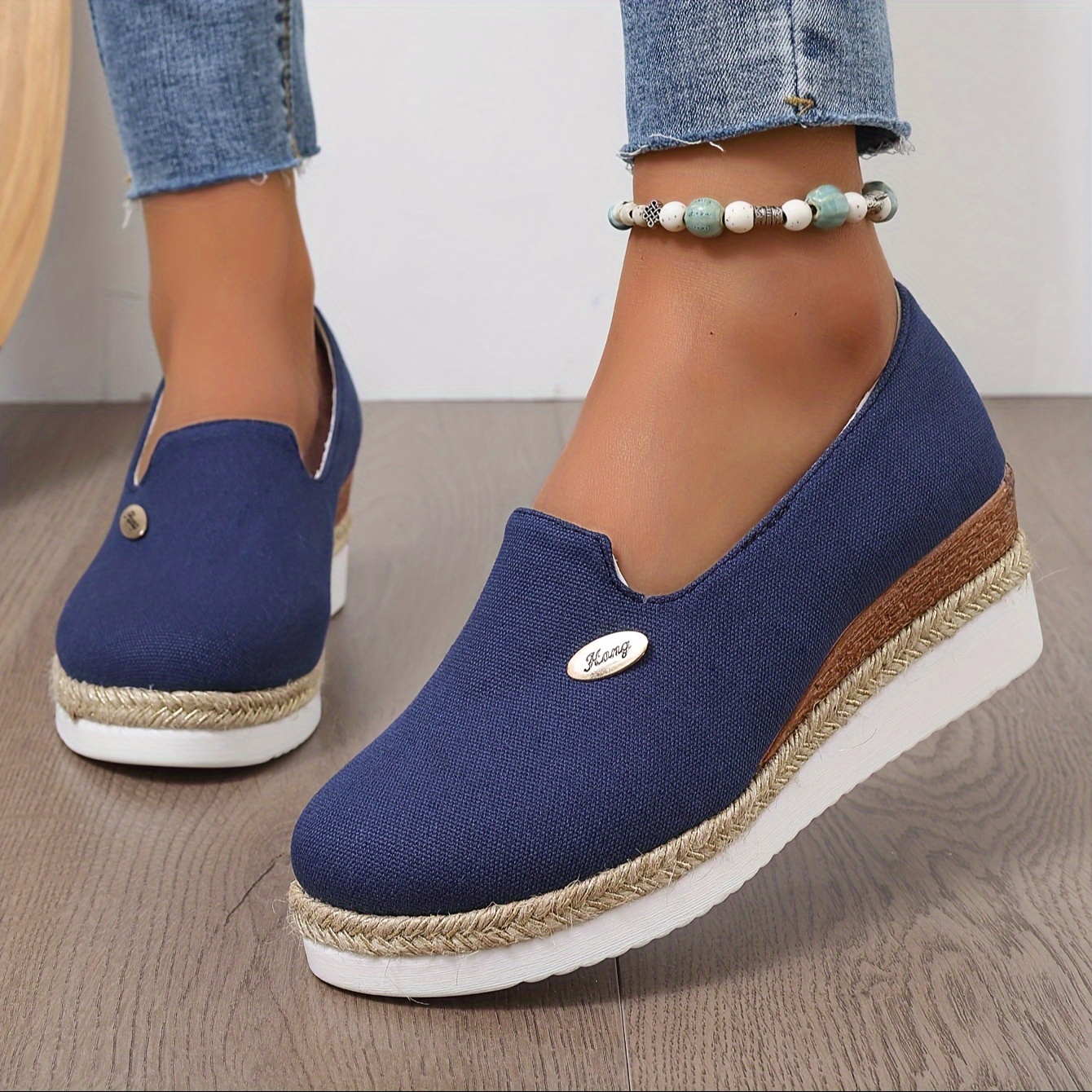 

Women's Casual Espadrille Platform Pumps With Round Toe, High Heel, Solid Fabric Upper, And Pu Sole