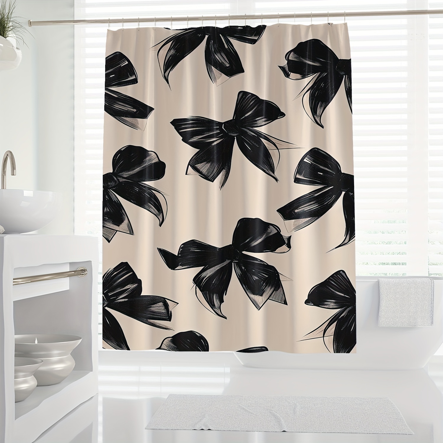 

1pc Modern Chic Bowknot Digital Print Shower Curtain, 70.87x70.87 Inches, Elegant Bathroom Decor, Waterproof Fabric, Home Accessory