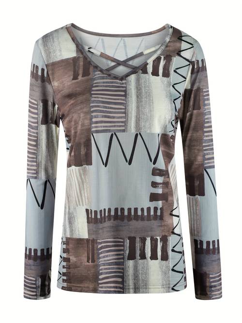 print cross tie t shirt casual long sleeve t shirt for womens clothing