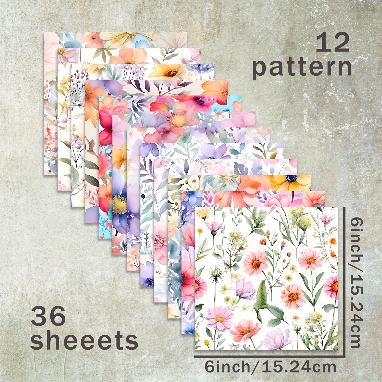 Image of 36 Sheets Of 6-inch Colorful Floral Background Paper, Suitable For Bullet Diary, Trash Magazine, Greeting Card Backgrounds, Photo Albums And Crafts