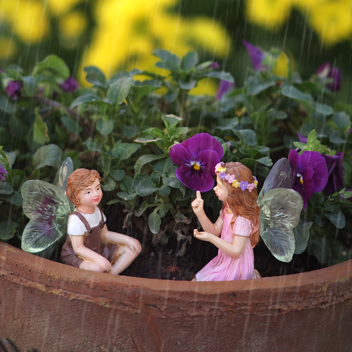 Boys And Girls Flower Fairy 2pcs, Heavy Talk Garden Resin Crafts Tabletop Decorations, Fairy Garden Lawn Garden Garden Potted Outdoor Decorations, Statue Garden Statue Fairy Statue, Garden Decorations