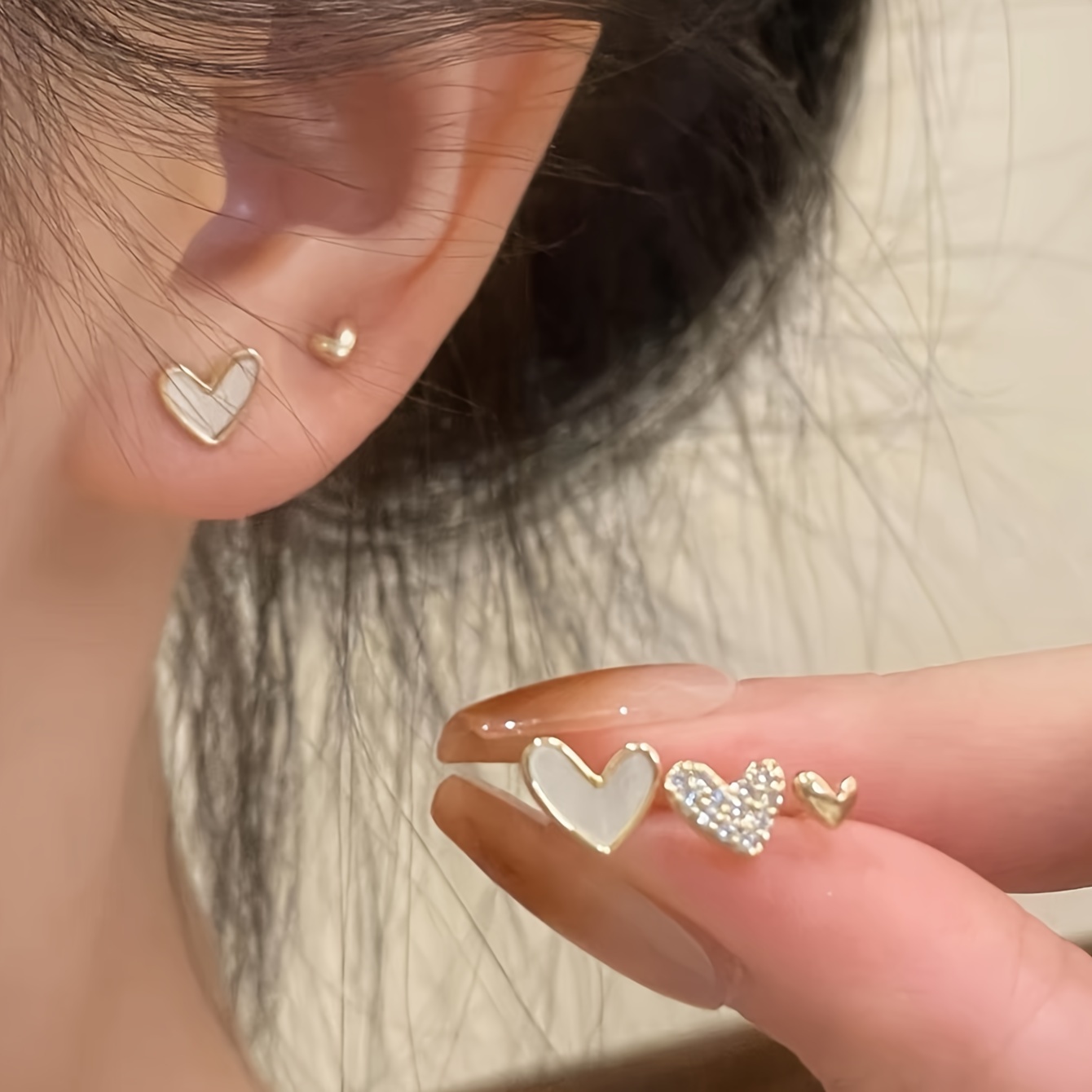 

3 Pairs Of Mini Love Heart Stud Earrings Set Niche Design Zinc Alloy Ear Piercing Jewelry Decoration Daily Wear