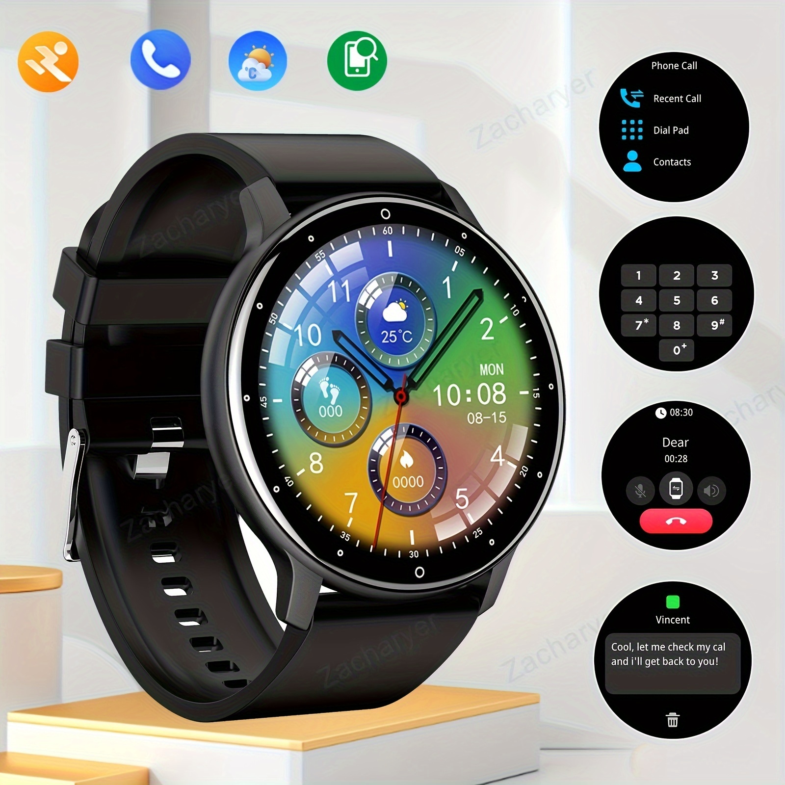 

Smart Watch, Wireless Calling/dial, Multi -sport Mode, Calling Reminder And Rejection, Sms Reminder, Information Reminder, Various App Reminders,suitable For Men And Women, Sports Watches,for /andriod