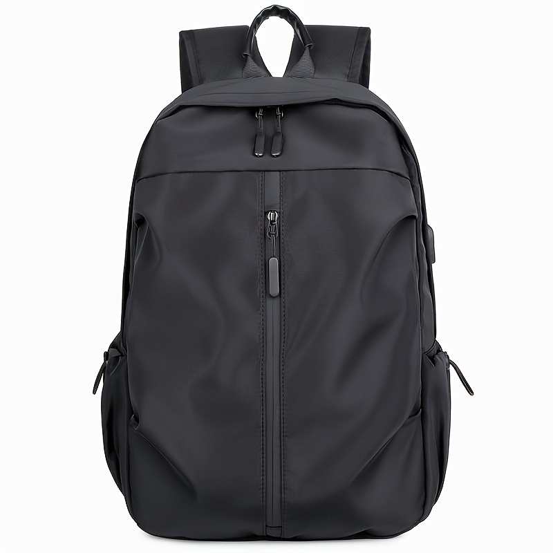 TEMU Men's Sleek Solid Color Backpack - Lightweight, Durable Oxford Fabric For Sports, Travel And Commuting With Laptop Compartment