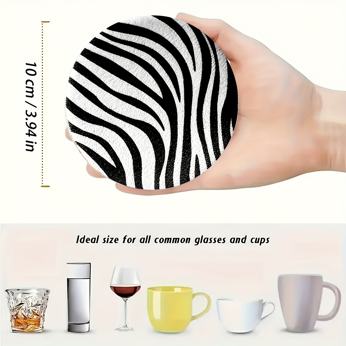 TEMU Lot de 6 sous-verres en bois pour boissons - Protège-tables ronds bohèmes à rayures zébrées, dessous de verre en verre résistants à la chaleur