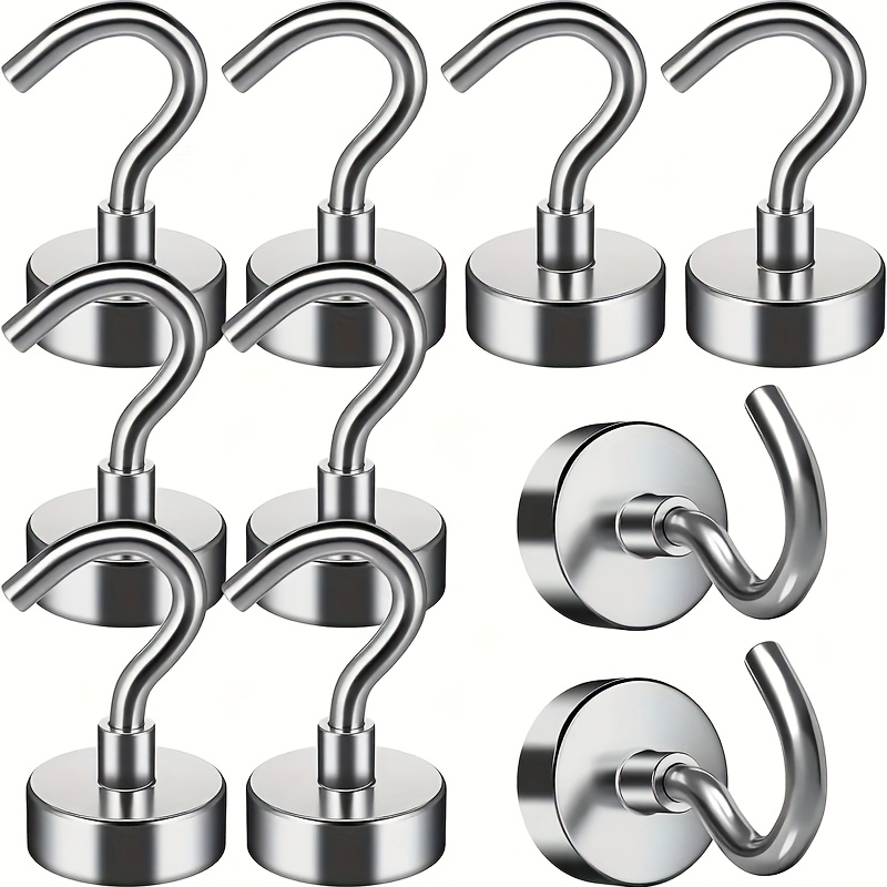 

10-piece 16mm Strong Neodymium Magnetic Hooks - Polished Metal, Ideal For Bathroom, Kitchen, Towels, Office & Garage Use