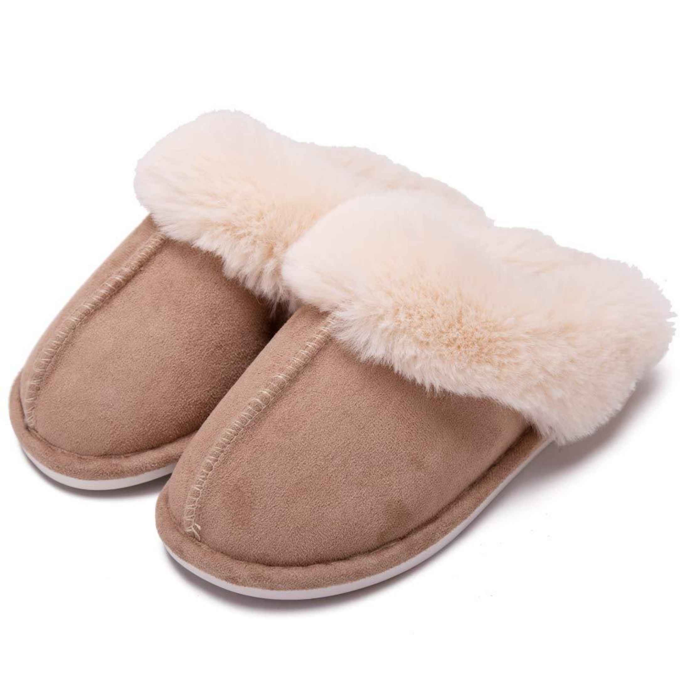 

Womens Fluff Dual Slippers Ladies Cozy Warm Scuff Slippers Slip On Comfy Winter House Shoes With Non-slip Indoor Outdoor Rubber Sole