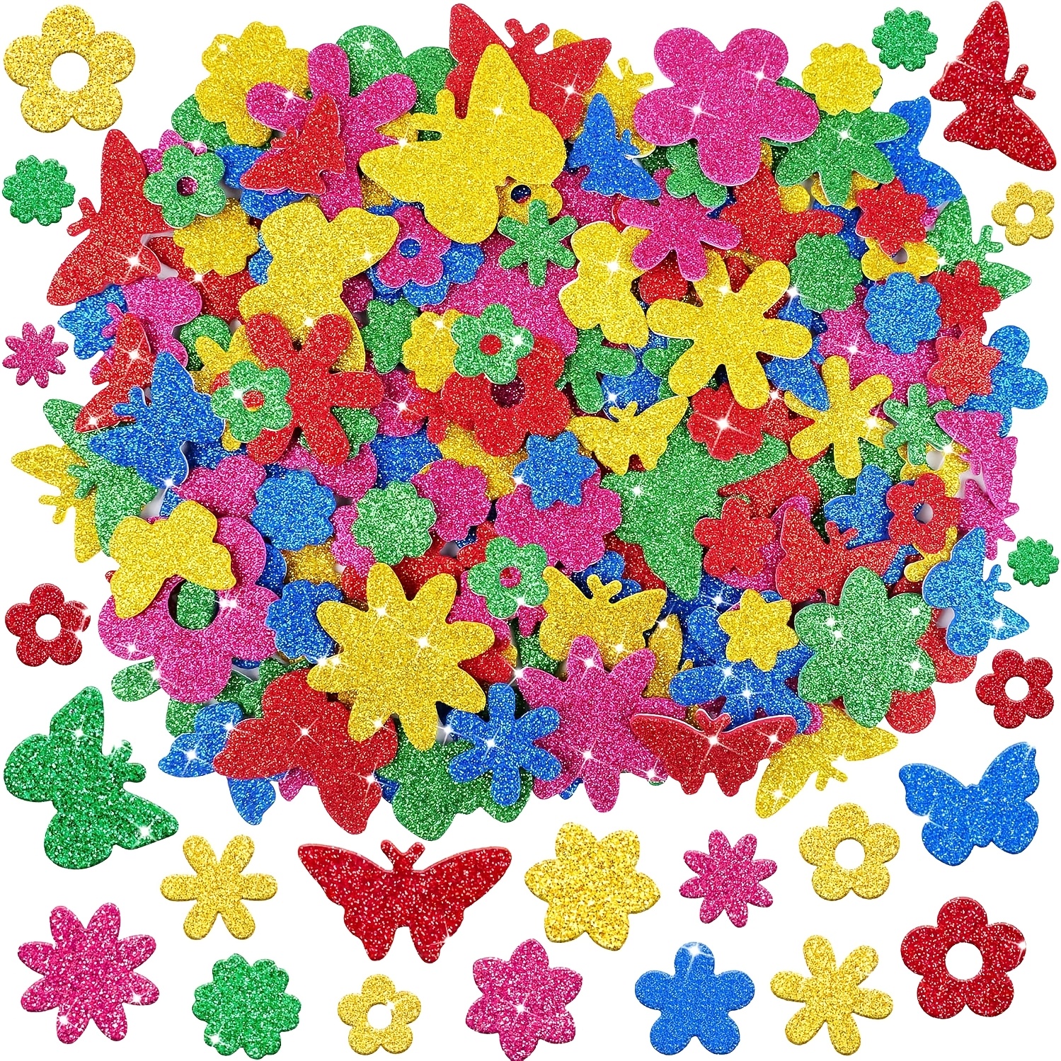 320pcs Foam Stickers, 5 Sheets Glitter Flower Shape Stickers Colorful Self Adhesive Sticker For Scrapbooking Crafts Art Greeting Card Christmas Decoration Home Decor Party Supplies (flower Style)