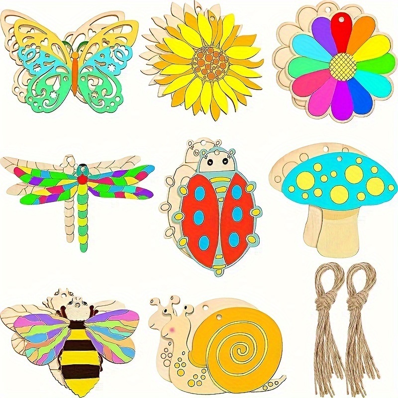 

40pcs Wooden Butterfly Insect Hollow Wooden Painting Wooden Chip Crafts Pendant Handmade Home Decoration