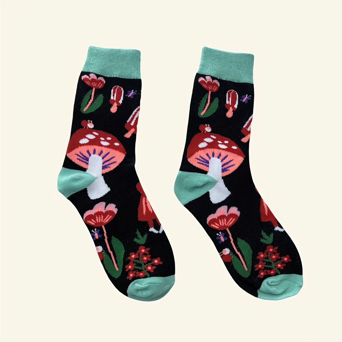 

Mushroom Print Socks, Novelty Street Style Mid Tube Socks, Women's Stockings & Hosiery