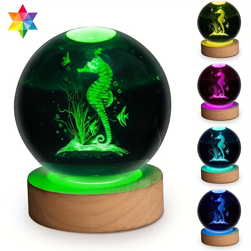 

3d Crystal Ball Night Light With Wooden Led Base – Laser-engraved Glass Art, Options (green, Yellow, Purple, Blue, Pink, Red), Usb Powered, Decor For Birthdays, Valentine’s Day & Christmas Gifts