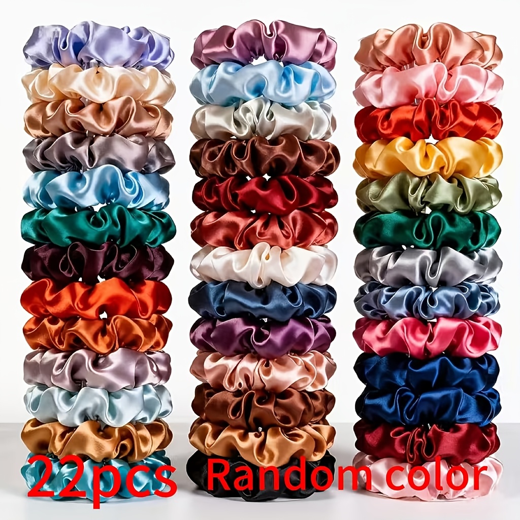 Image of 22pcs Random Color Satin Pleated Skirt Hem Small Ring Hair Ties, Soft High-elasticity Hair Bands, Versatile And Elegant Hair Accessories
