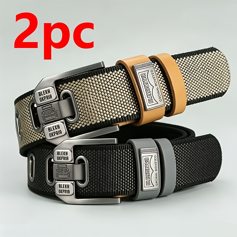 TEMU 2pcs Men's Nylon Belt With , Canvas Denim Waistband For Training And