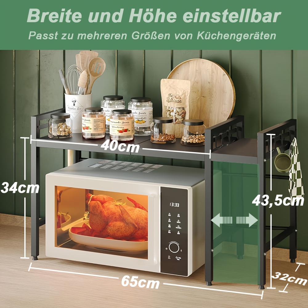 TEMU A Versatile Microwave Stand With 2 Layers, A Microwave Stand Storage Box, Suitable For Kitchen Countertop, Equipped With A Baking Rack With 8 Hooks.