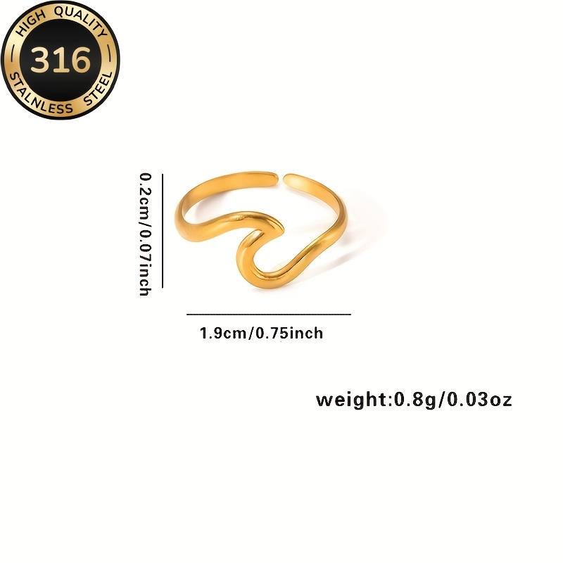 Hypoallergenic Golden Stainless Steel Open Ring with Wavy Curve