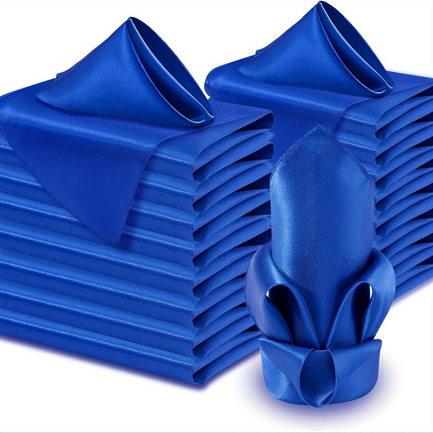 

Set Of 20 Royal Blue Satin Cloth Napkins For Wedding Banquet Party Decoration - Soft Polyester Fiber Dinner Napkins, Square Satin Fabric For Table Decor 43cm