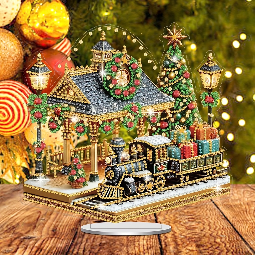 

5d Diy Christmas Train Station Diamond Painting Kit, Acrylic Ornament With Round And Irregular Diamonds, Creative Handcraft Tabletop Art, Holiday Gift Set With Tools And Crystal Drills