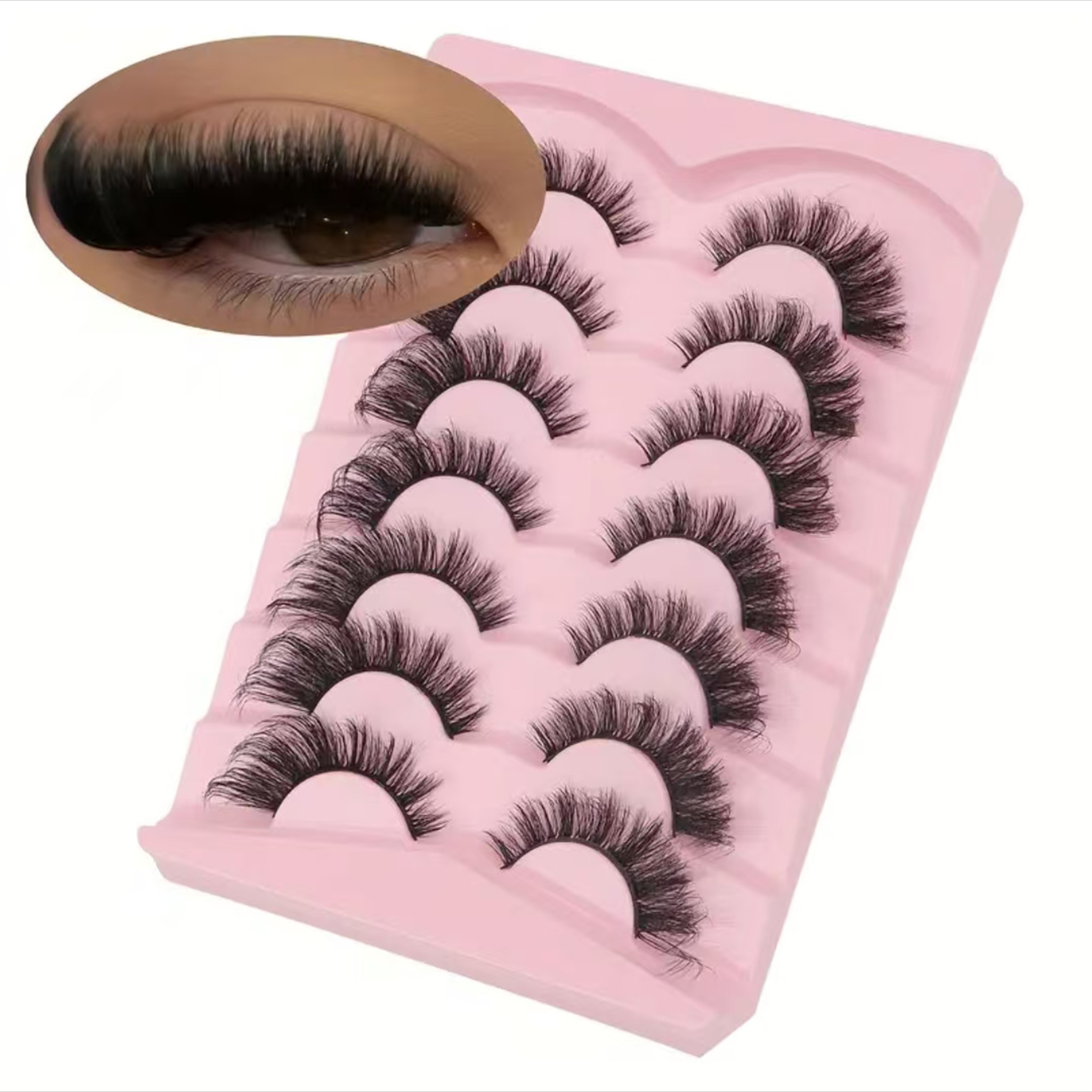 7 Pairs Of 3d Cat Eye False Mink, Luxurious Russian False Eyelashes Dd Volume Set Super Thick And Dramatic, Reusable, Style, Double Length 7-15mm, Beginner Friendly Holiday Makeup, For Eye Shape