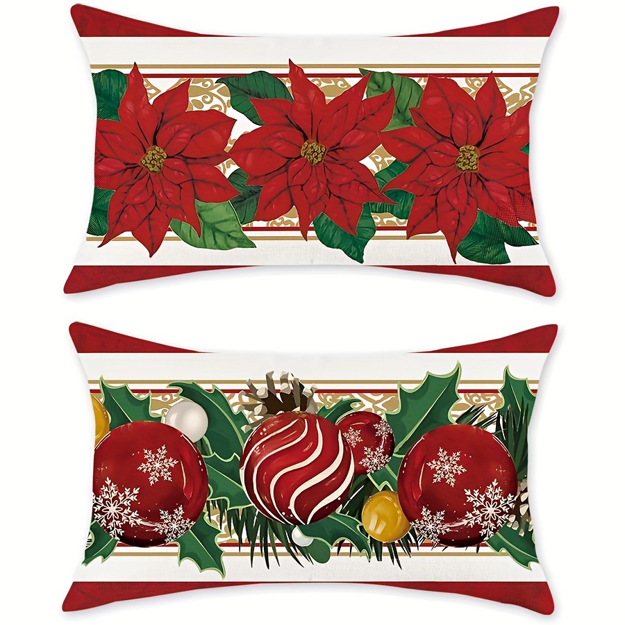 

2pcs Christmas 12x20 , Red & Ornaments, , , , , Decorative Pillowcases For Sofa